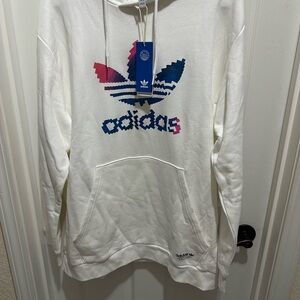 Adidas Cream Hoodie with Pixelated Multicolor Logo
